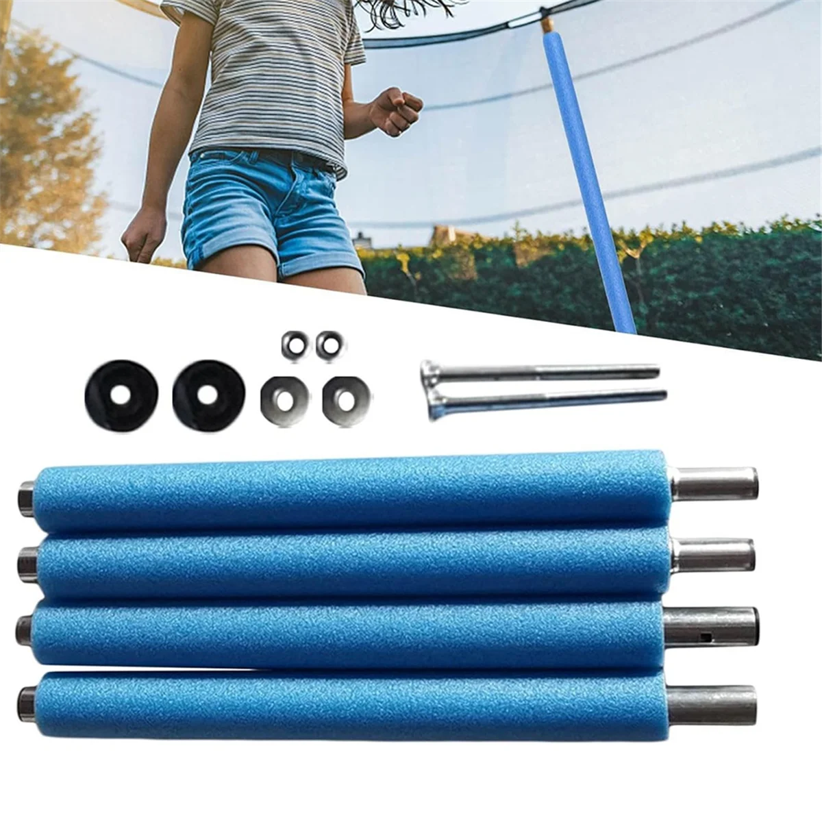 

ABJQ Trampoline Poles Replacement, with Trampoline Poles Anti-Collision Protector, with Screws Enclosure Straight Tube 1.96m
