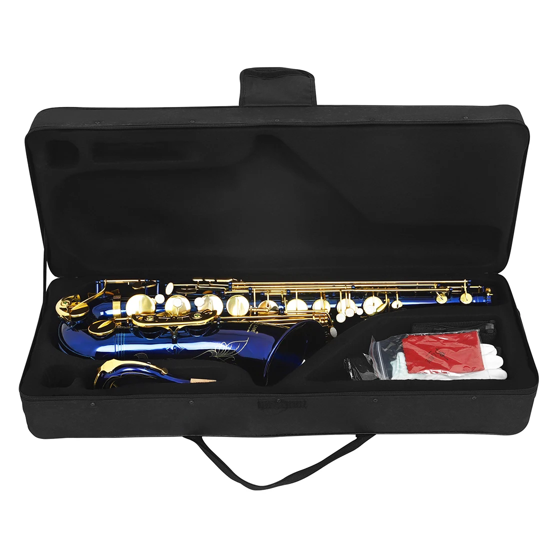 SLADE Tenor B Saxophone Brass Blue Gold Key Hand Carved White Shell Woodwind Instrument with Accessories for Playing