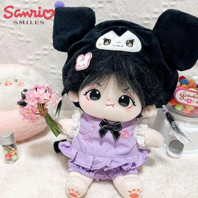 20Cm Cute Kuromi Doll Clothes Cartoon Sanrio Anime Creative Plush Action Figure Toys Diy Skirt Suit Kawaii Sweet Birthday Gift