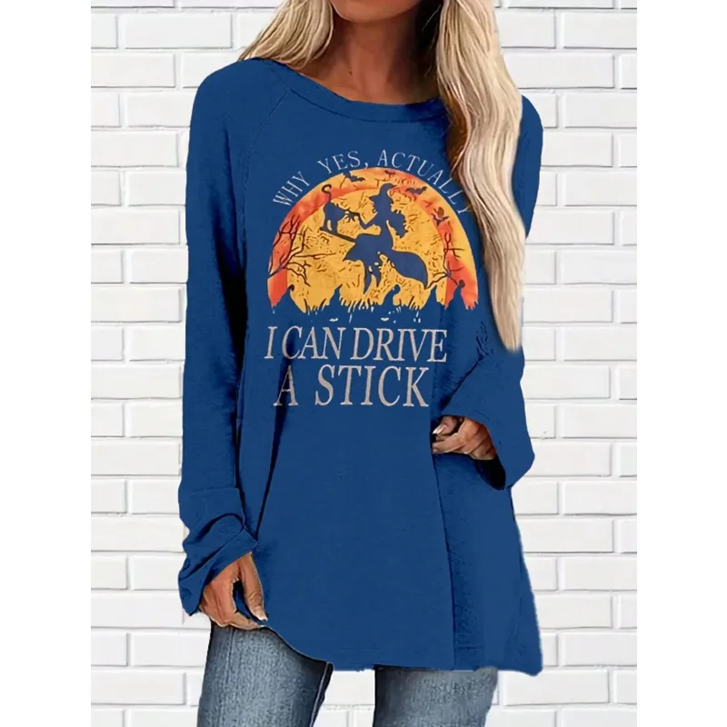 

Большие размеры 1XL-5XL, женская модная футболка с длинными рукавами и принтом на Хэллоуин, топы, женская повседневная осенне-зимняя домашняя одежда, топы