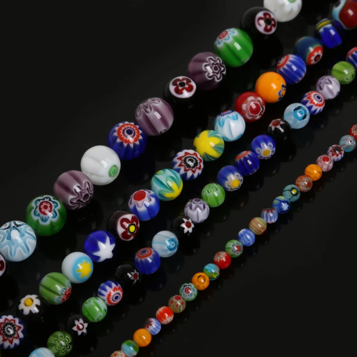 4/6/8/10mm Mix Colors Millefiori Flower Lampwork Glass Beads for Necklace Bracelet DIY Jewelry Making 39cm