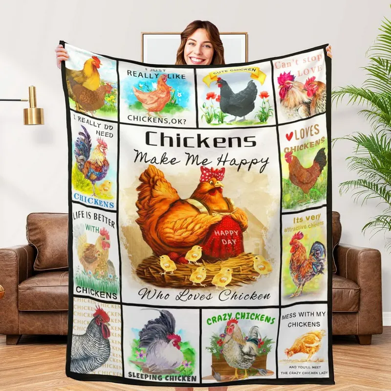 Cartoon Chickens Plush Throw Blanket for Kids & Teens | Lightweight Cozy Themed Blanket for Bedroom Decor Different Size