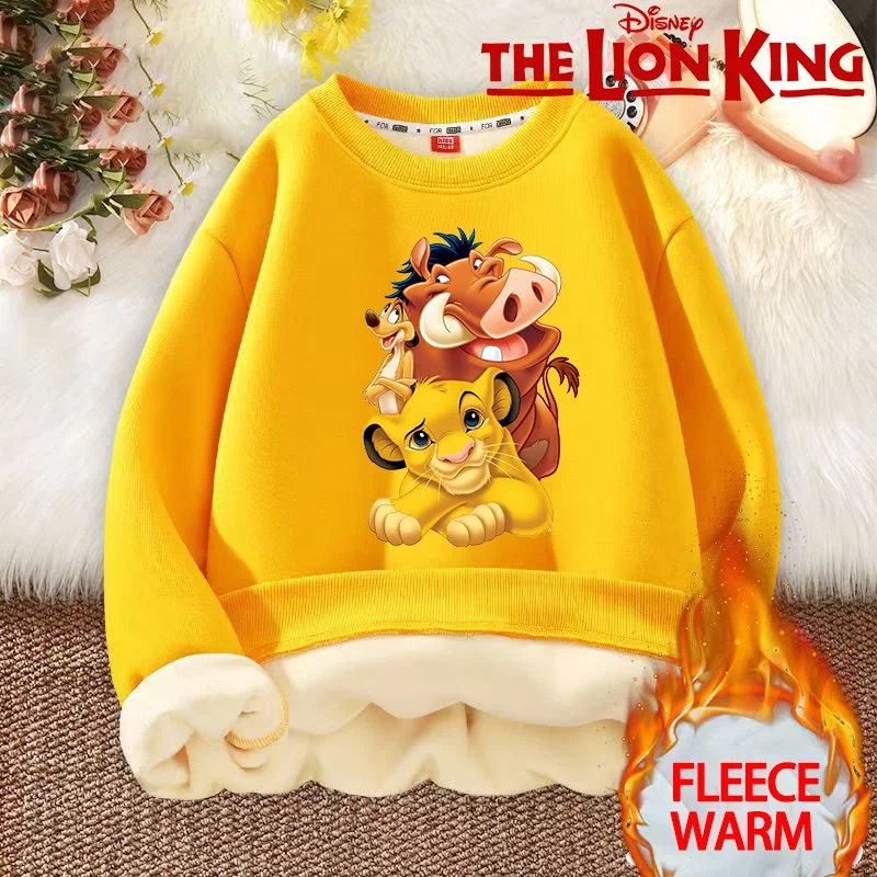 The Lion King Mufasa Child Thicken Fleece-lined Pullovers Boys Girls Kids Anime Sweatshirt Warm Clothes Round Neck Winter Tops