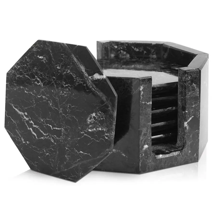 

Coasters Set of 6 Handmade 3.5 Inches with Holder Black Elegant Drink Coaster for Home, Kitchen amp Living Room Accessories Coas