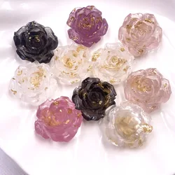10Pcs 20mm Resin Gold Foil Rose Flatback Flower Rhinestone Gems Scrapbook Wedding Ornaments Applique Crafts DIY SF356