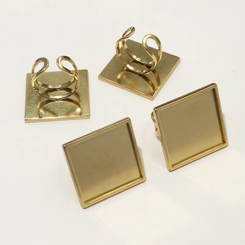 5 sztuk/partia kwadratowych prostokątnych ze stali nierdzewnej o grubości regulowanego pierścienia pusta podstawa pasuje do 12/20/25mm 18x25mm kaboszon DIY ustalenia — zdjęcie 7