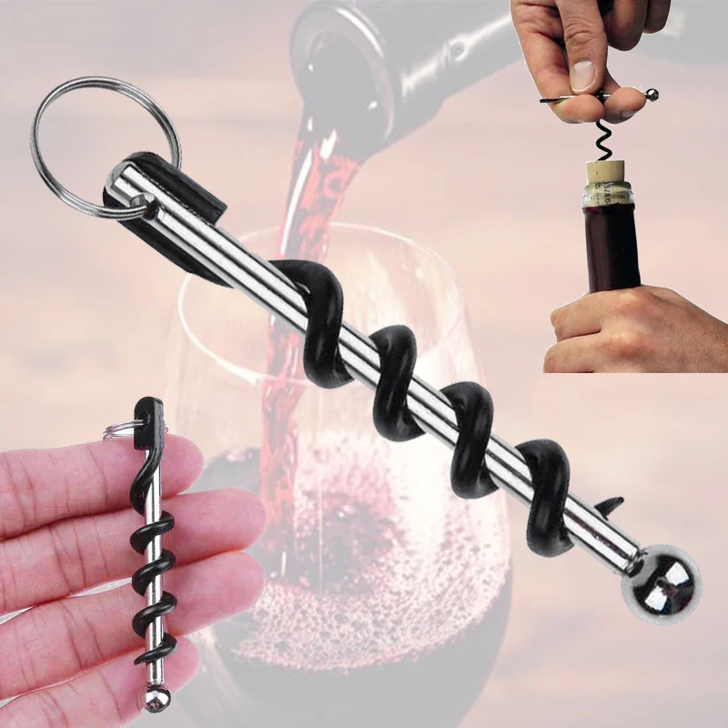 Creative Portable Mini Wine Corkscrew Multifunctional Foldable Bottle Opener Stainless Steel Keychain Opener Kitchen Bar Gadgets