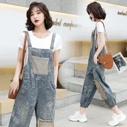 Moda tulumlar kot kadın rahat Denim tulum gömlek tulum pantolon kot Bodysuit