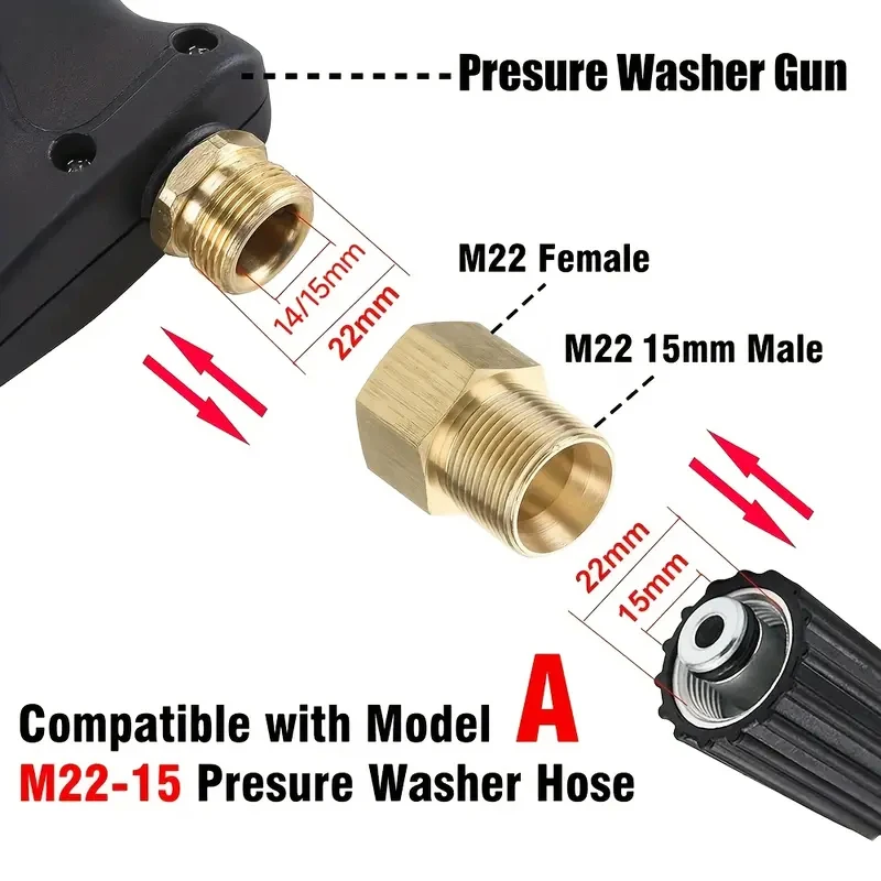 غسالة الضغط المقرنة M22 14/15 مللي متر ذكر الموضوع إلى M22 أنثى النحاس المناسب خرطوم إلى خرطوم اتصال متري الأنابيب إلى محول البندقية #3