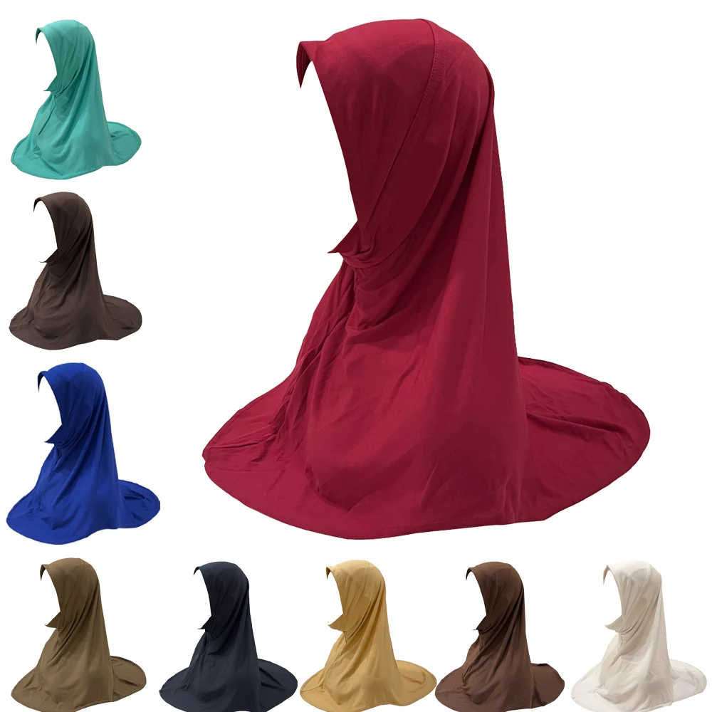 

Plain Hijab Kids Girls Muslim Instant Scarf One Piece Amira Headscarf Shawls Wrap Turban Hijabs Pull On Ready Made 5-10 Years