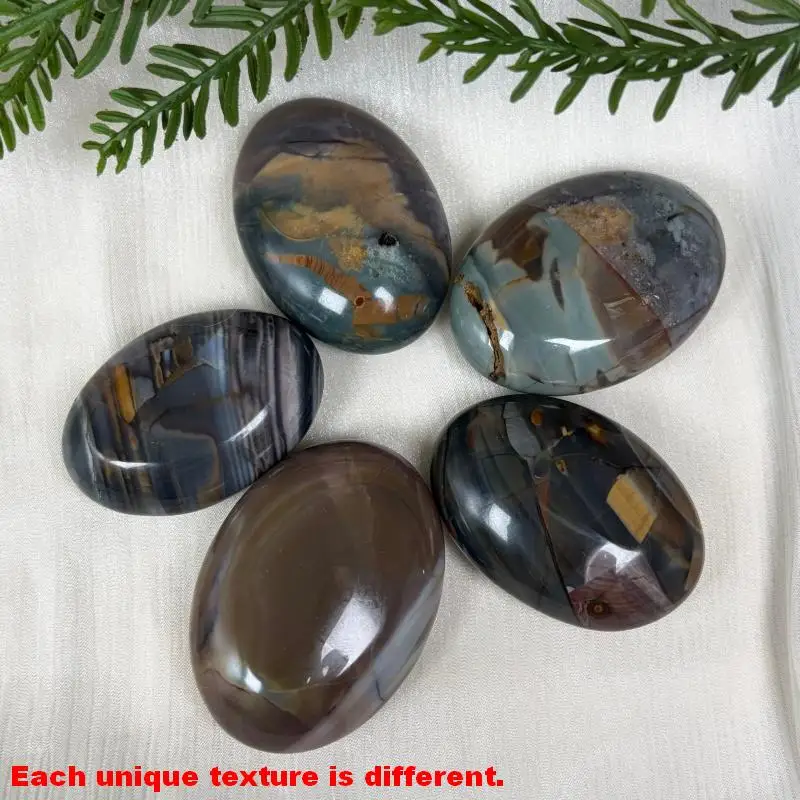 Natural Ocean Banded Agate Palm Worry Stone, Polished Crystal With Random Unique Veins, Indoor Decor Stone for Home