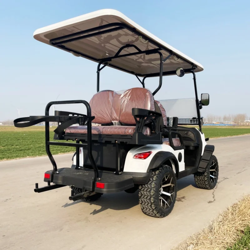 Electric Golf Cart Lithium Battery 72V 2 4 6 8 Seater Golf Cart Eco-Friendly Bumper And Front Basket Brown Upholstered Seat
