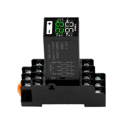 H3Y-4 DC12V DC24V AC220V Liquid Crystal Time Relay Dual Time with Base Small Digital Display Cycle Time Control Delayer