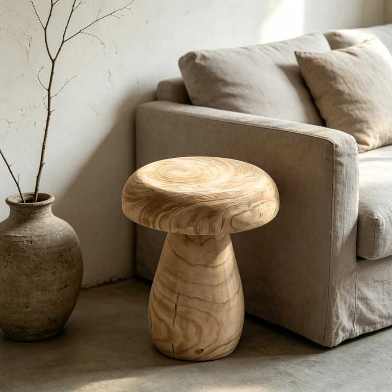 Mushroom Shape Coffee Table for Living Room, Wabi-Sabi Solid Wood Side Table, B&B Soft Decor Accent, Home Art Ornament