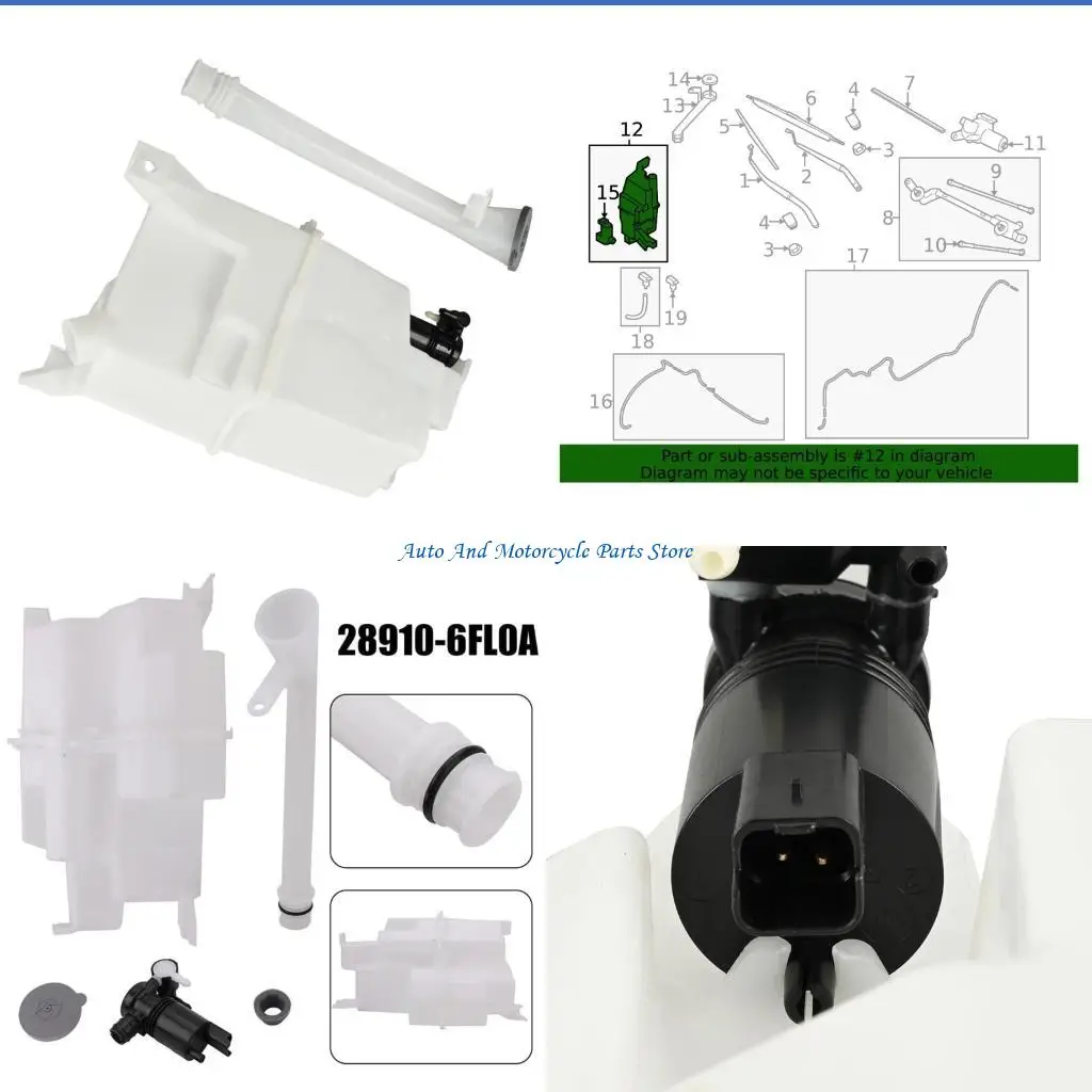 P9FD Replacement High Capacity 2.5L Windshield Washer Fluid Reservoir Plastic Construction 28910-6FP0A 28910-6FL0A NI1288184