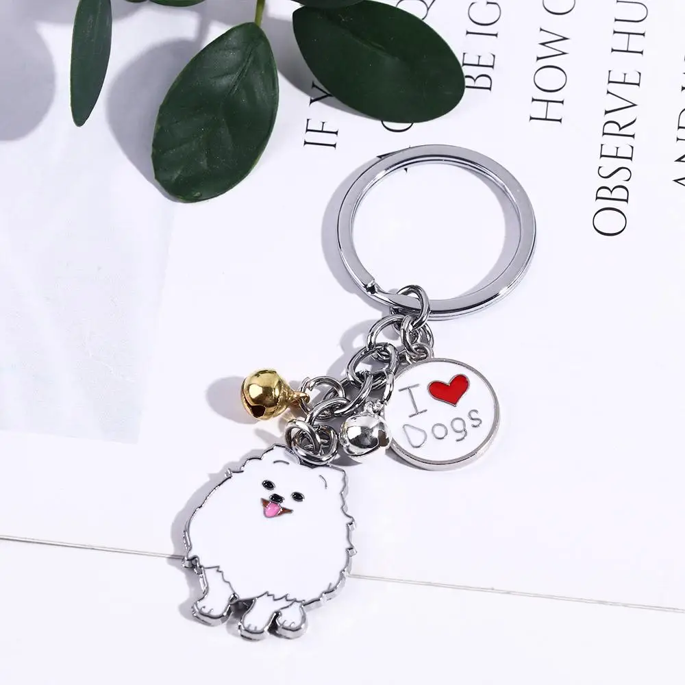 Fashion White Golden Retriever Enamel Animal Bell Maltese Pet Keychain Dog Pendant Dog Keychain Pet Keyring