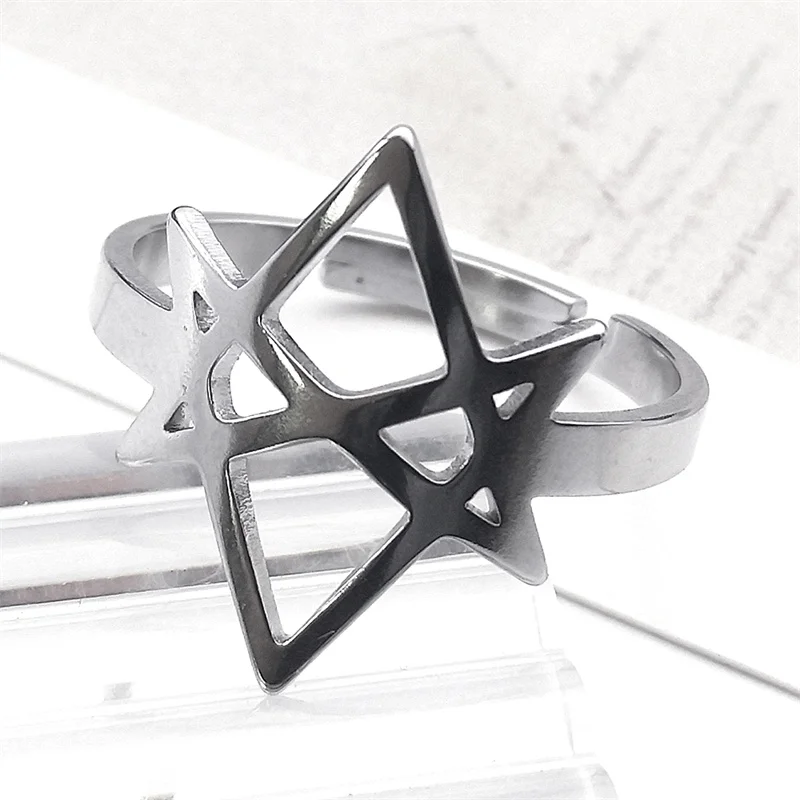 Unicursal Hexagram Stainless Steel Rings For Men Women Silver Color Thelema Sacred Geometry Ring Amulet Spiritual Jewelry RS06