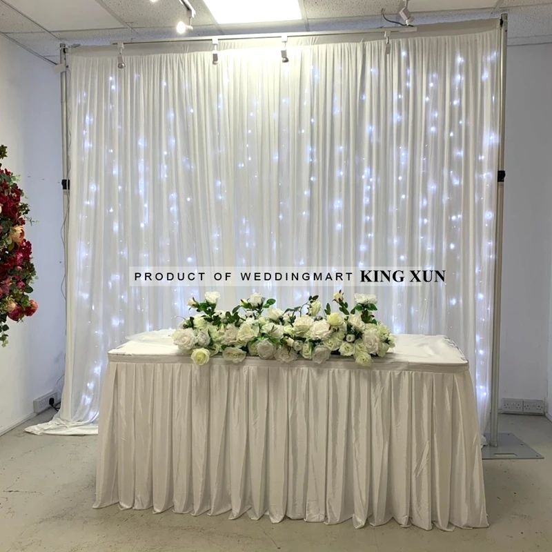 3X3 White Ice Silk Wedding Backdrop Curtain Drape With Led Light Stage Background Photo Booth For Event Party Weddings Deco