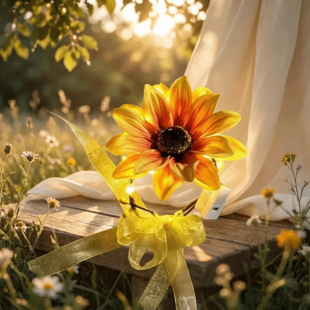 2pcs Bright Sunflower Styled Glowing Sunflower Wristband Lightweight Soft Glowing Light Children Party Wristband