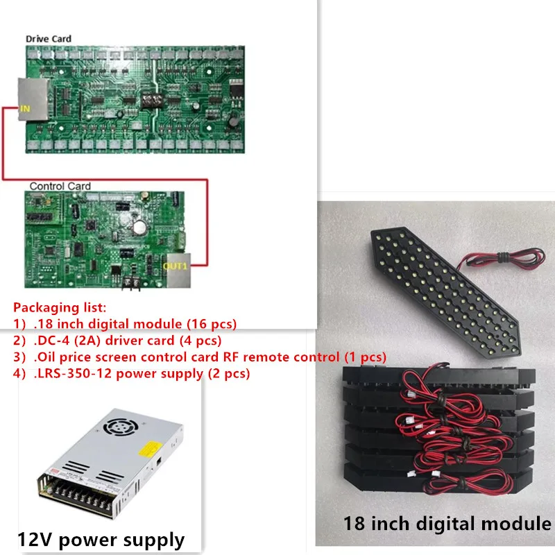 

Digital oil price screen accessory set,18 Inches 7-Segment Digital module, Driver card, Control card, 12V power supply