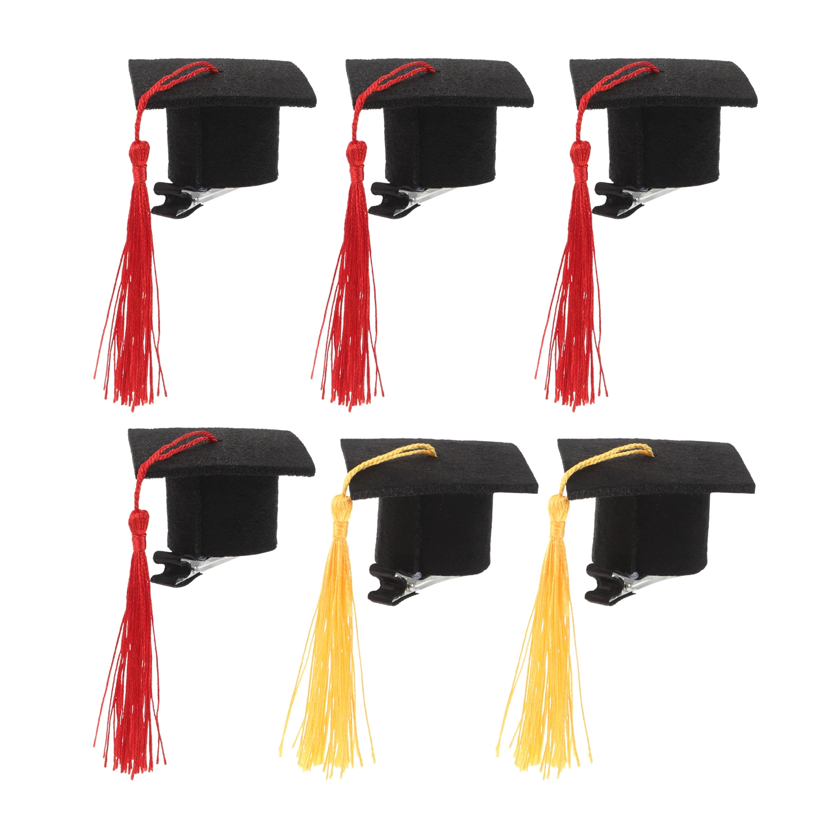 

6 Pcs Mini Graduation Caps Hair Clips Black Bachelor Hats Accessories for Party Photo Durable Fabric Easy Cute
