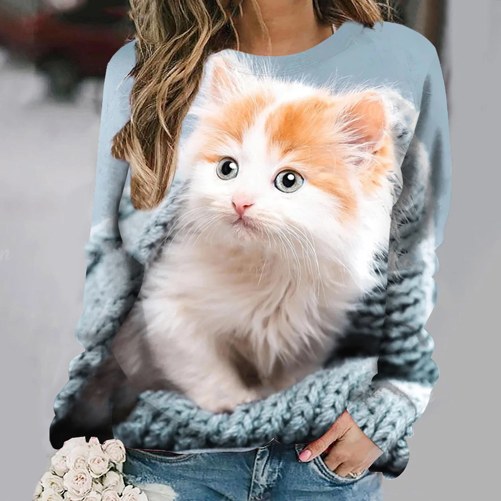 Mode Leuke Kat Sweatshirts Dier 3D Print Hoodies Vrouwen Casual Lange Mouw Y2k Hoodie Oversized Truien Tops Vrouw Kleding
