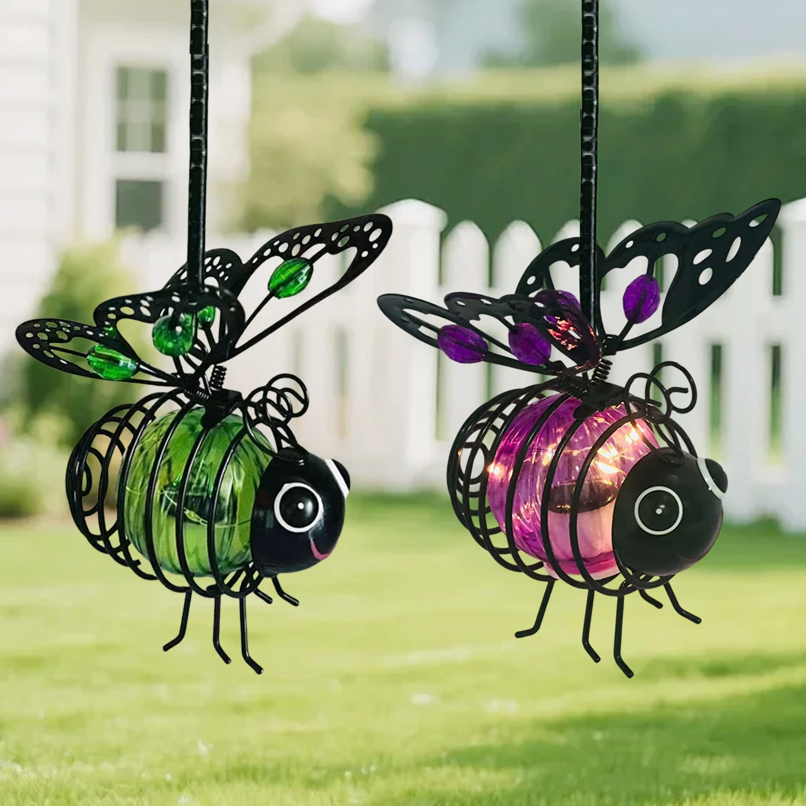 In-Sect Simulation Light with Elastic Spring Lights Decorations Figurine Solar Hanging Flying Insects Lamp for Outdoor