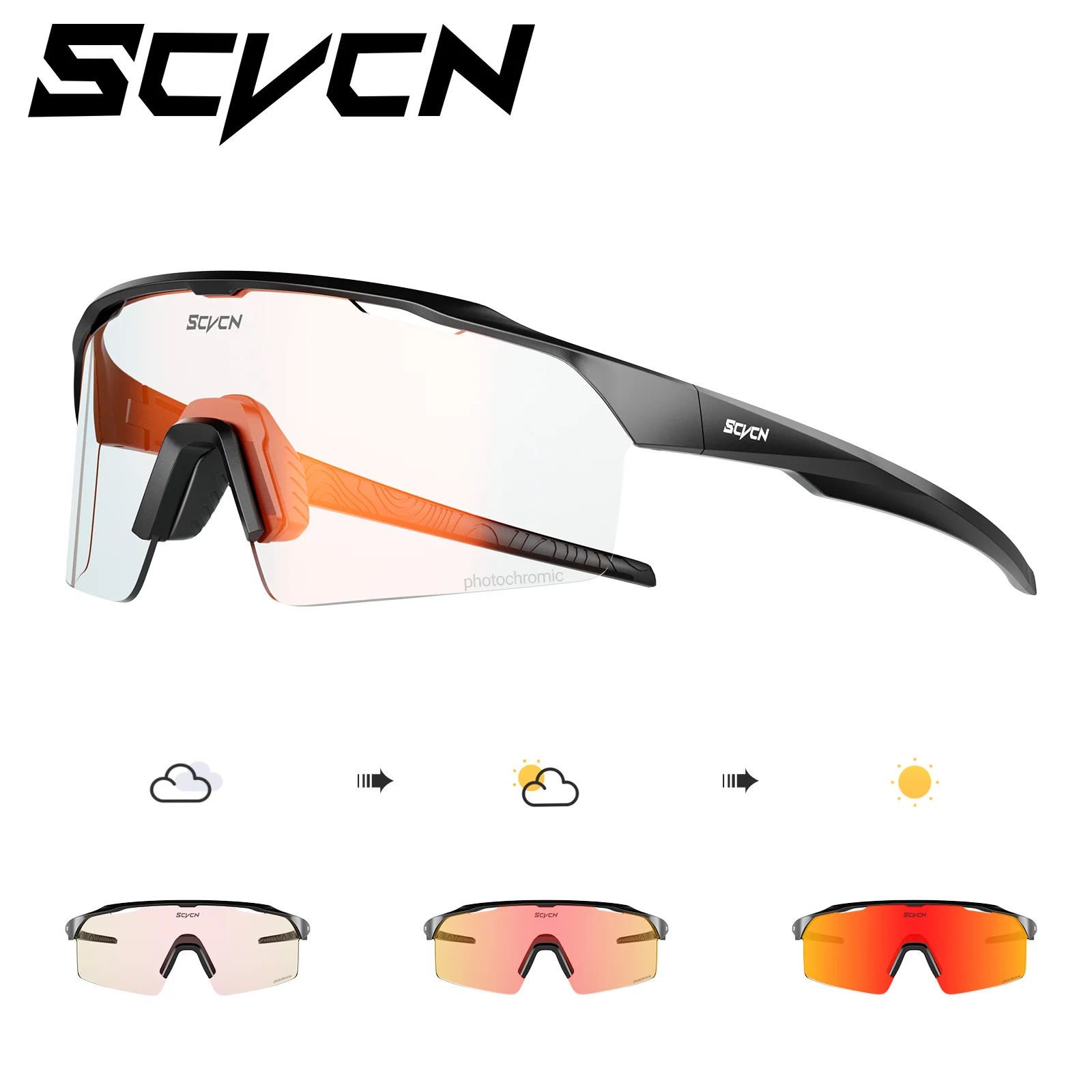 Lunettes de soleil photochromiques SCVCN pour hommes, lunettes de cyclisme, lunettes de vélo VTT, lunettes de sport, lunettes de course, lunettes de vélo UV400 pour femmes