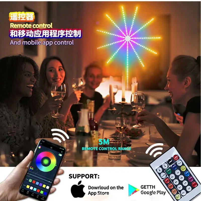 USB 5V LED RGB Fireworks Light APP Smart Control And With Remote Control Music Voice Controlled Decorative Ambient light