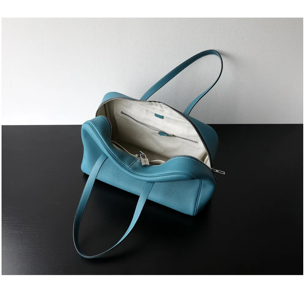 قسط بسيط الطبقة الأولى جلد البقر بوسطن جلد طبيعي المرأة حقيبة سعة كبيرة البولينج الإبط حقيبة المحمولة حقيبة ساعي #6