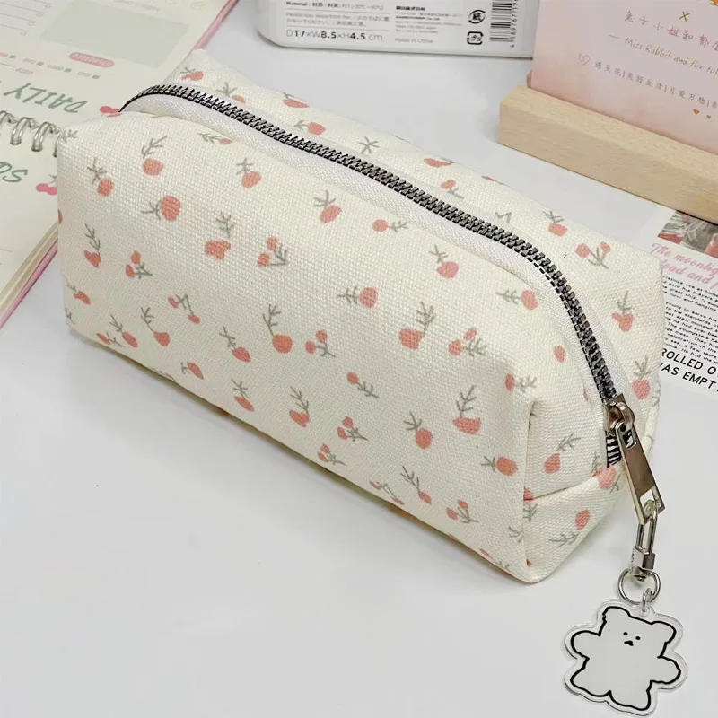 Cute Floral Pen Bag Student Cartoon Stationery Bag Large Capacity Pencil Case Stationery Organizer School Office Supplies