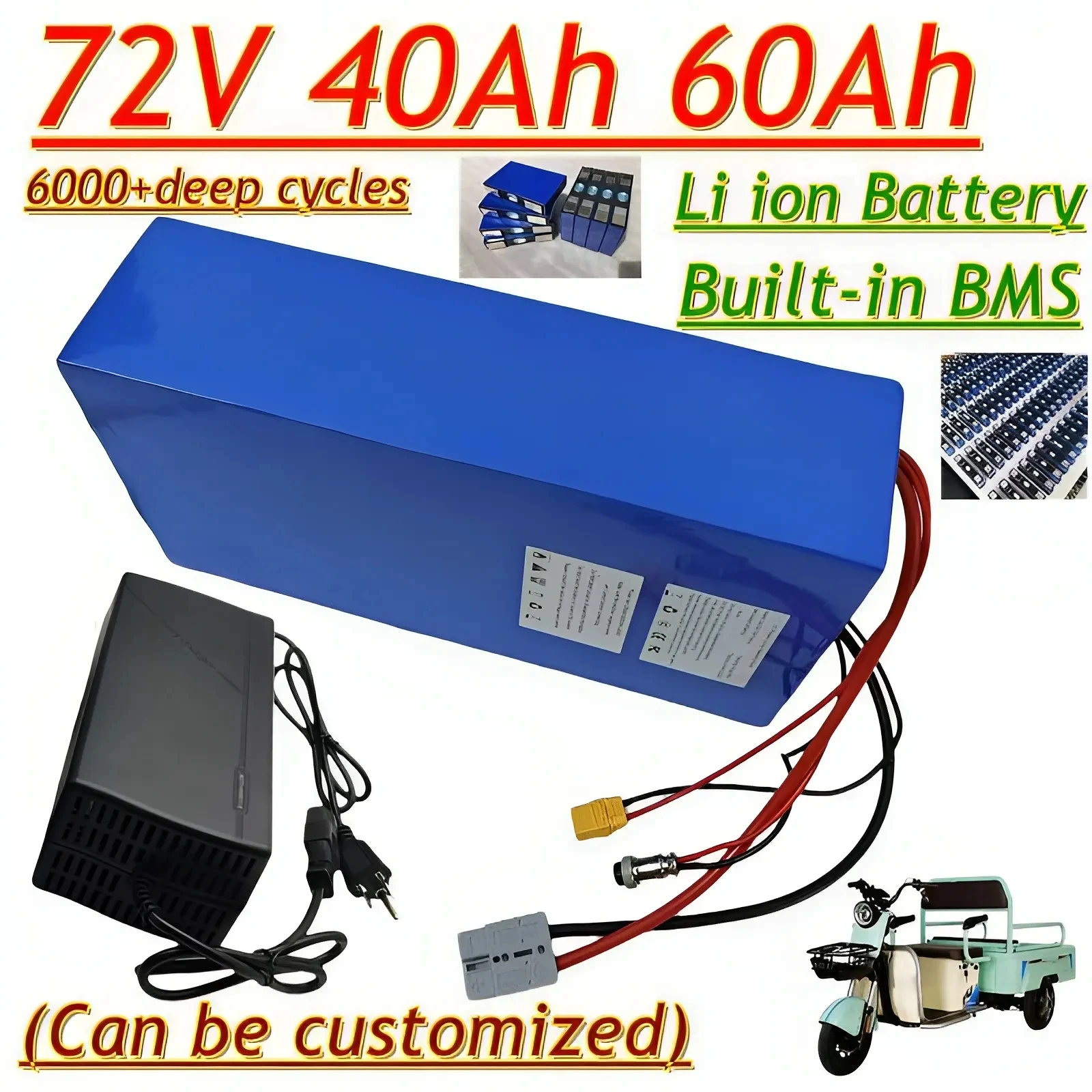 

72v 40Ah 60Ah литий-ионный аккумулятор li ion 50A 100A 150A 200A BMS 3000w 5000w 8000w 12000w скутер go cart мотоцикл