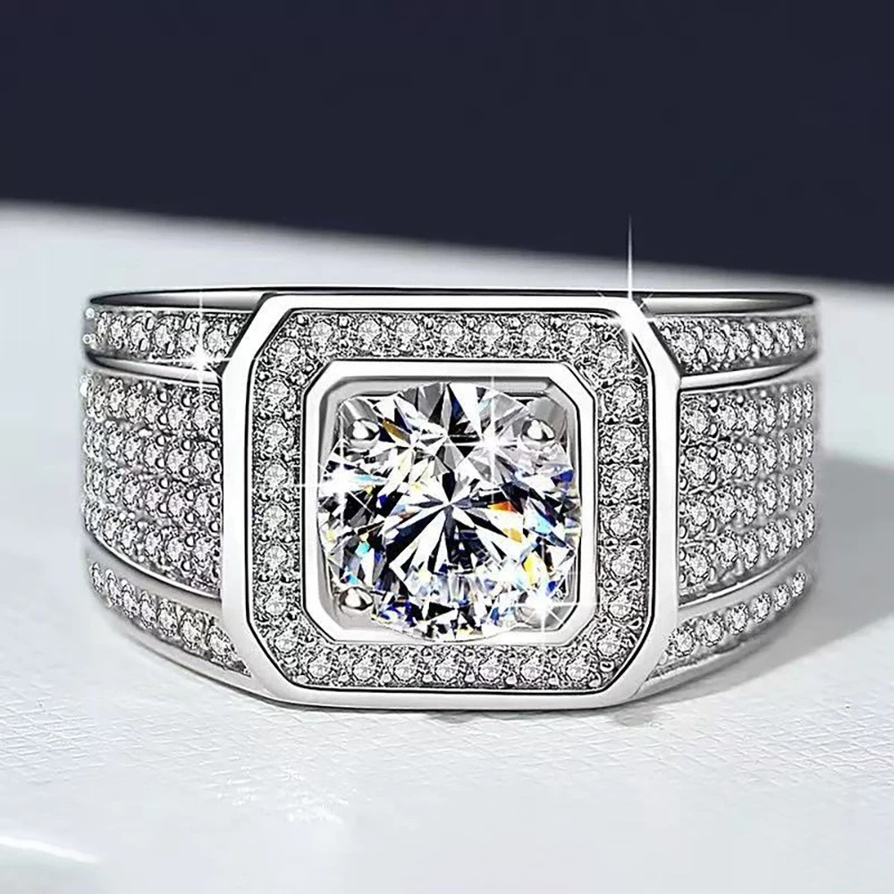 925 الفضة الاسترليني 2 قيراط الزركون الطفل التنفس الزفاف تألق خاتم حبة ديكور حلقة واسعة #2