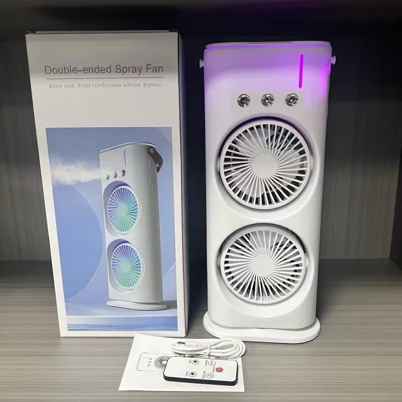 

Double-Headed Spray Air Conditioner Fan 3 Speeds Rechargeable/usb Desk Air Cooler Night Light with Remote for Office Home