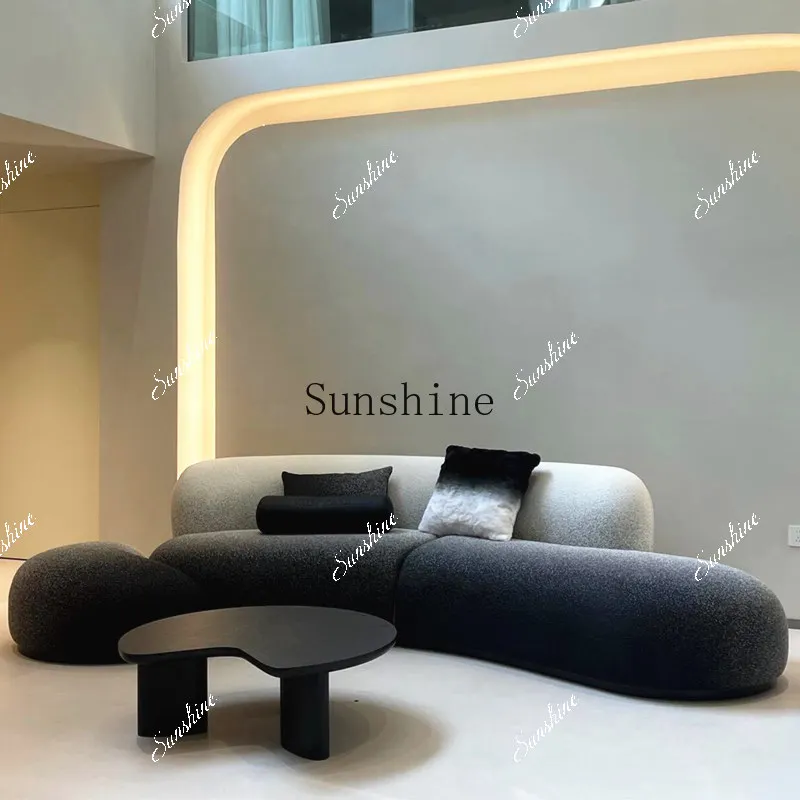 Italian curved straight row pebbles black and white gradual change shopping mall reception sofa  FT