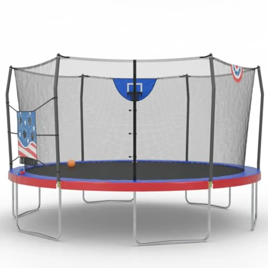 

Skywalker Trampoline Outdoor 8 FT 12 FT 15 FT Round Jump N' Dunk Trampoline with Safety Net Durable Trampoline Mat and Builtin