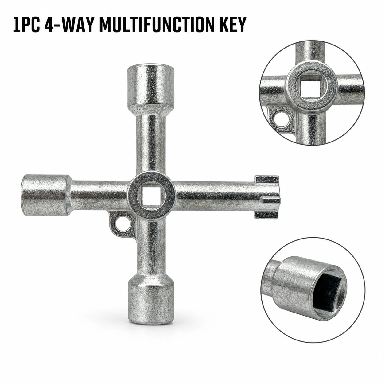 4‑Way Multifunction Cross Key Wrench, Heavy‑Duty Zinc Alloy Utility Key for Elevator, Cabinet, Meter Box & Service Panel Locks