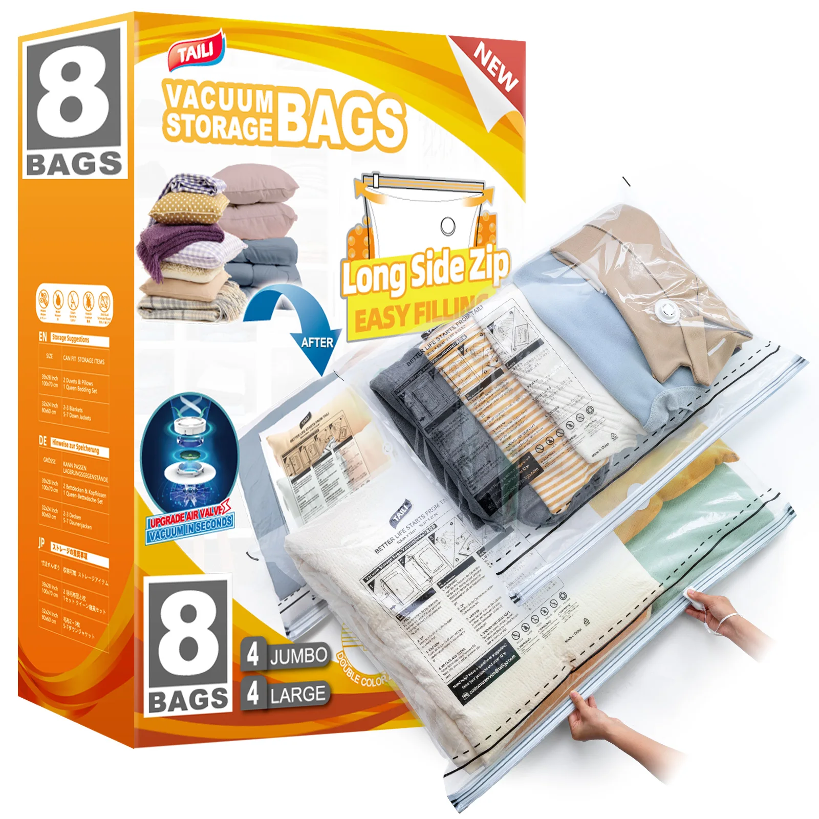 

TAILI 4/6/8PCS Vacuum Bag and Pump Cover for Clothes Storing Large Plastic Compression Empty Bag Travel Accessories Storage