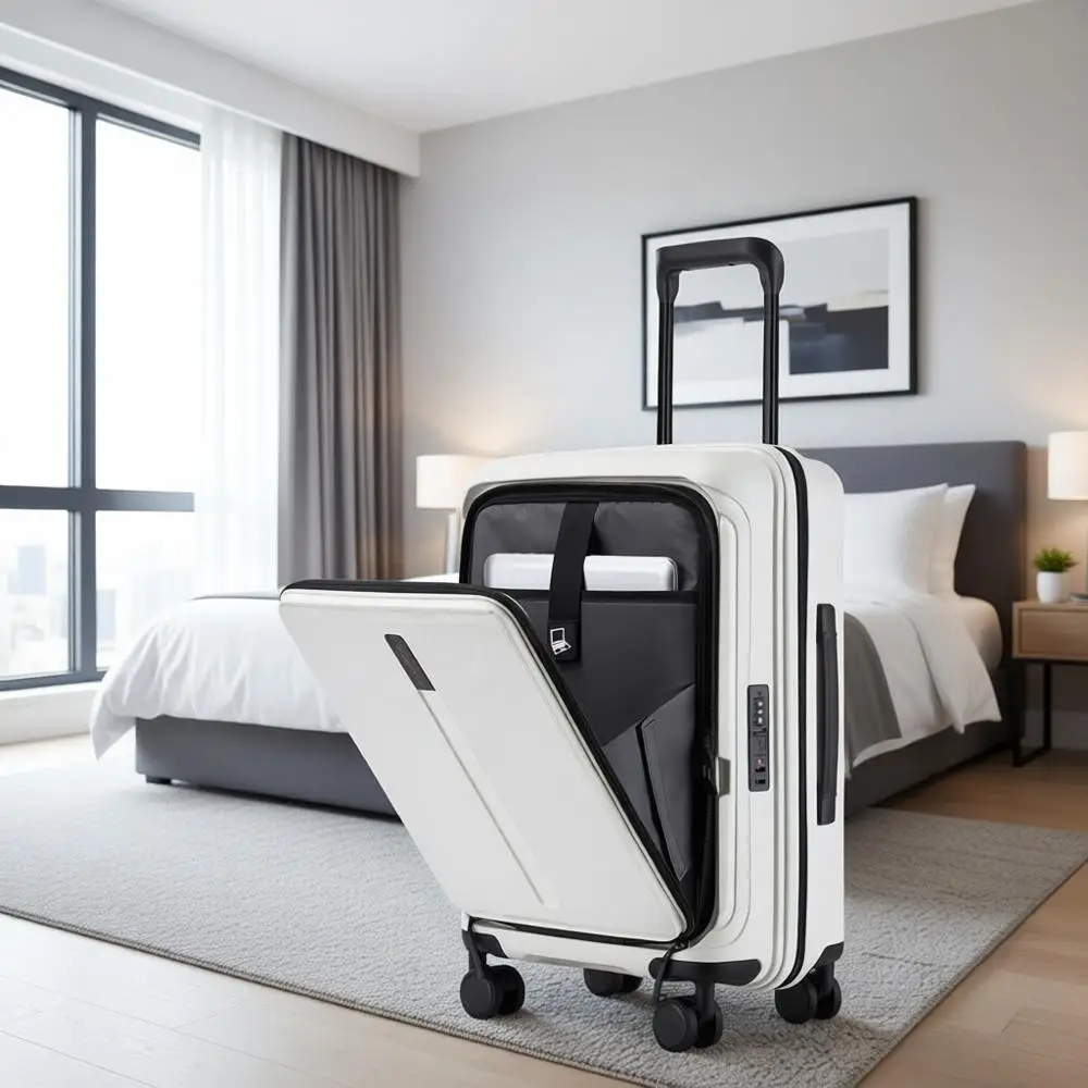 

Чемодан-спиннер 20 дюймов, одобренный авиакомпаниями, с замком TSA, легкий и прочный для путешествий (белый, 20 дюймов)