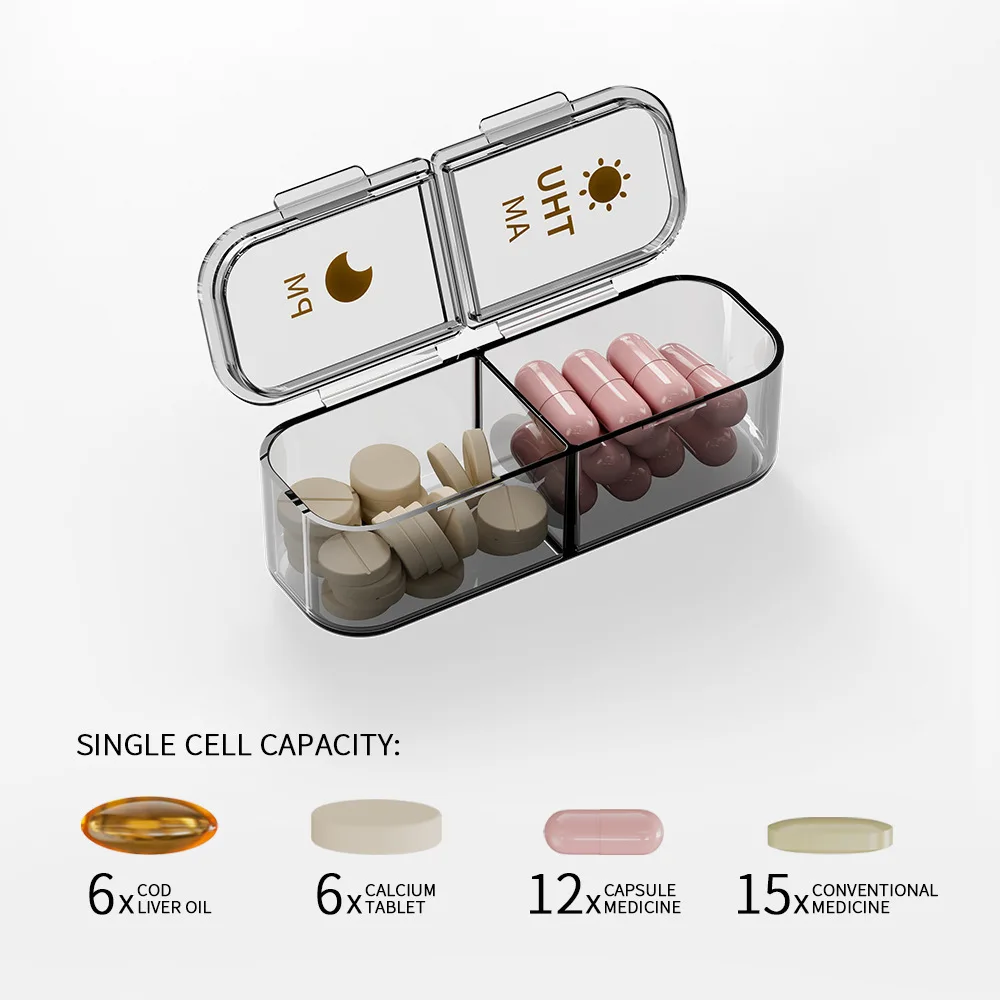 7 Day Weekly Pill Box, Portable Pill Organizer with 14/21 Compartments, Dustproof Medicine Storage Container