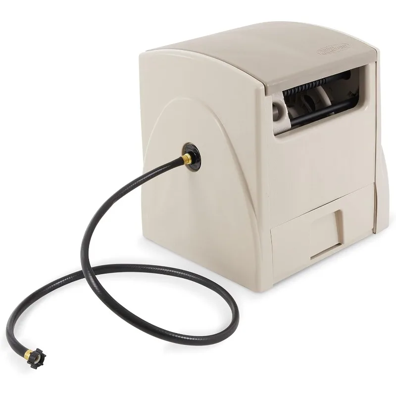 

Домашняя катушка для садового шланга с автоматическим перемоткой, 100 футов, 5/8 дюйма. Держатель винилового шланга, светло-серый