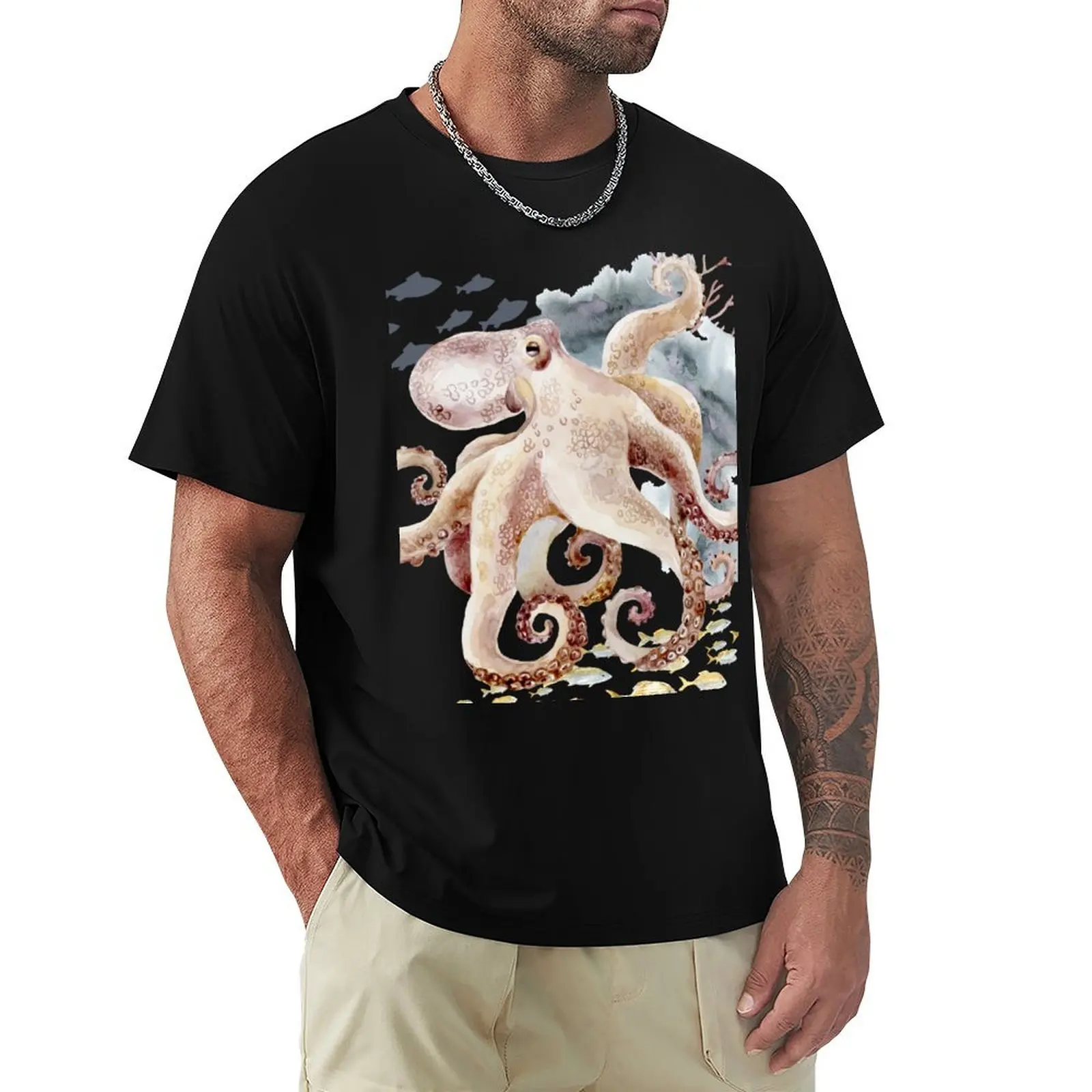 

Octopus With Beige Tan and Grey T-Shirt Aesthetic clothing gifts for boyfriend graphic shirts mens t shirt