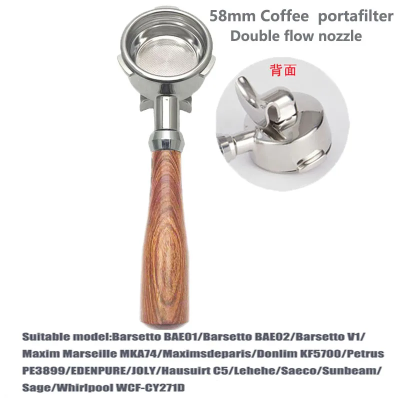 58mmPortafilterwithDoubleFlowNozzleforBarsetto / MaximMarseille MKA74/Maximsdeparis/JOLY/Lehehe/Saeco/Sunbeam/ Sage Coffee Maker