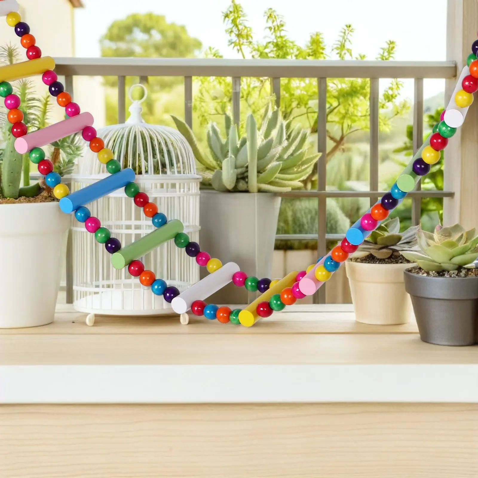 2Pcs Parrot Climbing Ladder Swing Macaron Colors Hanging Cage Accessories Wooden Bird Perch Parrot Exercise