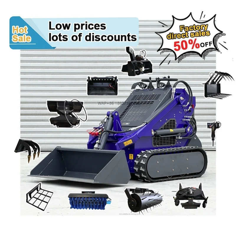 Cheap Electric Mini Skid Steer Farm Agriculture Mini Bagger Loader Snow Plow Small Skid Steer Loader
