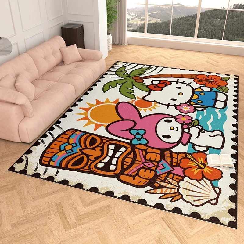 Cute Tiki Hello Kitty My Melody Faux Cashmere Carpet, Tropical Floor Rug, Soft Mat, Bedroom Living Room Home Decor Gift