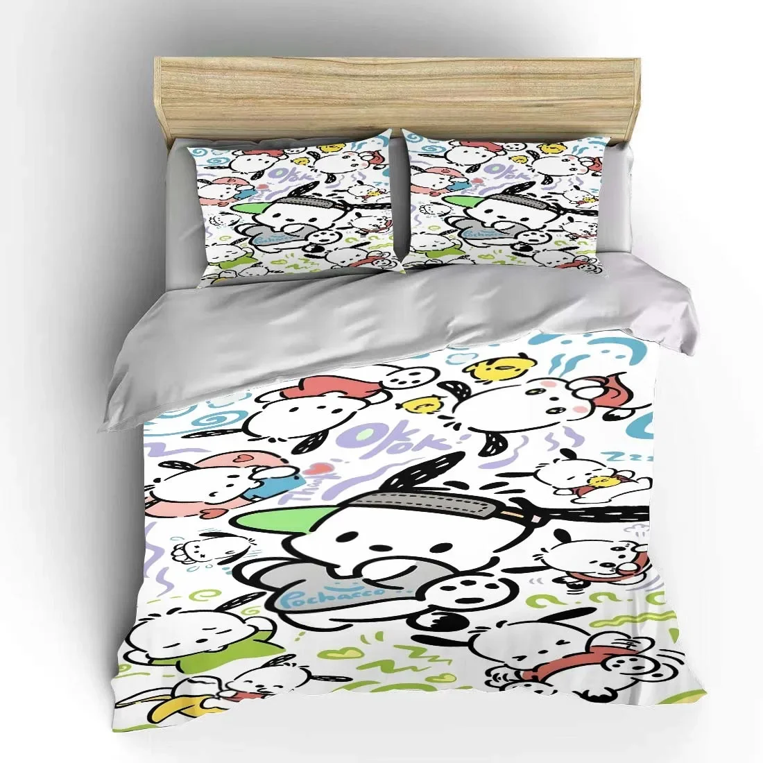 

Pochacco Sanrio Bedding Set Children Cartoon 3 Pieces Set King Size Baby US Twin Adult Bed Cover Bedroom Bed Set Quilt Duvet