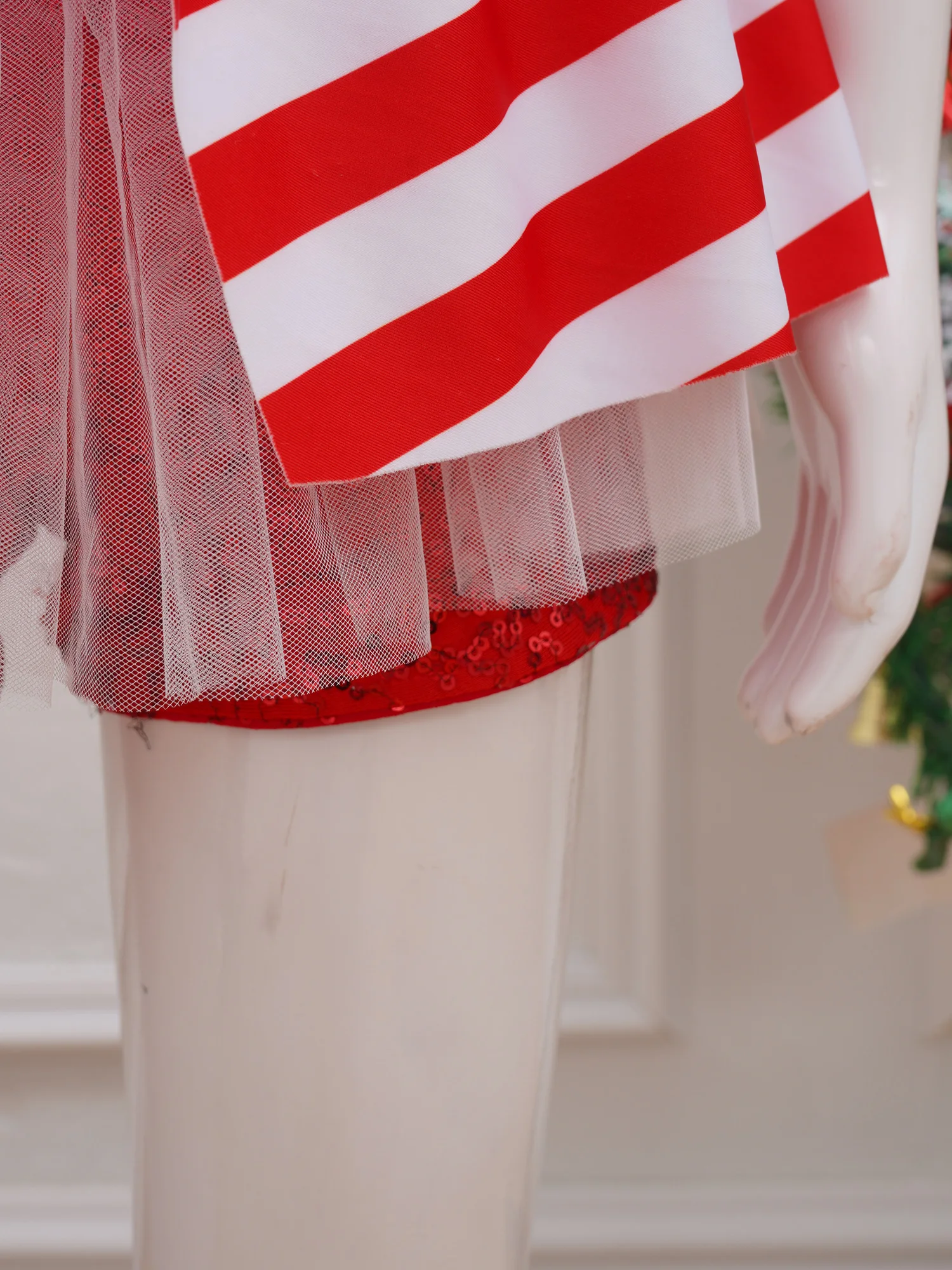 Girls Christmas Candy Cane Striped Bodysuit Tutu Dress Xmas Santa Elf Cosplay Costume Ballet Dance Skating Gymnastics Clothes - view 5