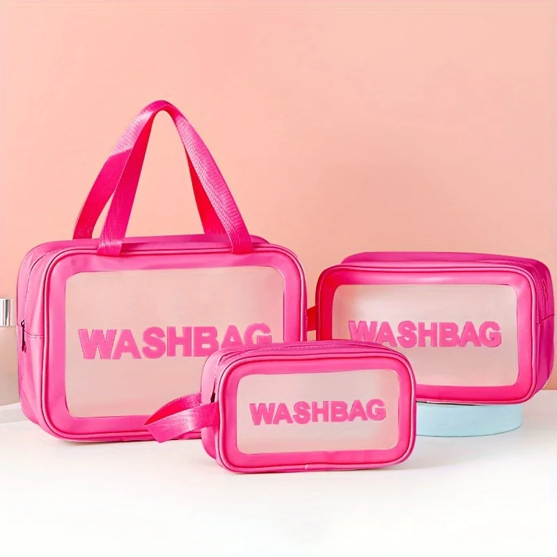 Three Piece Set of Toiletries PVC Waterproof Storage Bag Wash Bag Makeup Bag Large Capacity Waterproof Frosted Transparent Bag