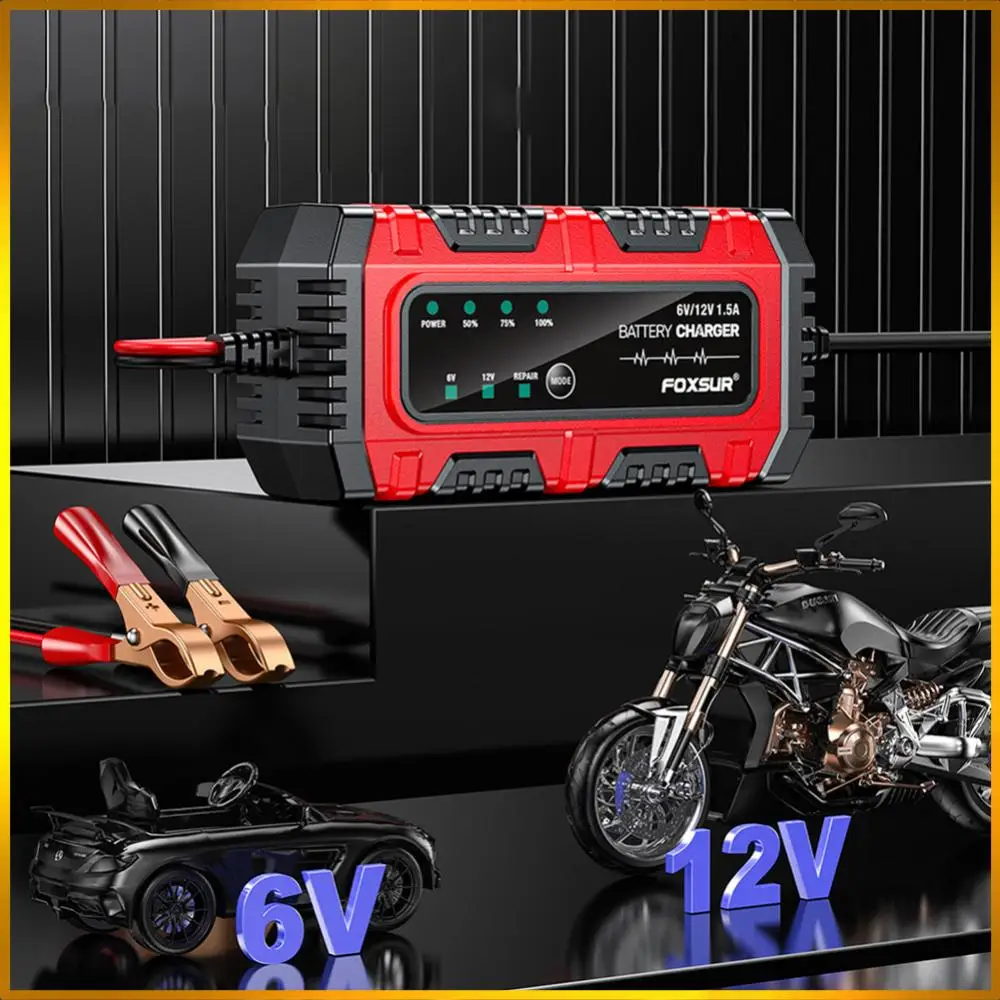 

6 В/12 В 1,5 А автомобильное зарядное устройство для мотоциклетных аккумуляторов, зарядное устройство для автомобильных и мотоциклетных аккумуляторов для свинцово-кислотных гелевых аккумуляторов AGM